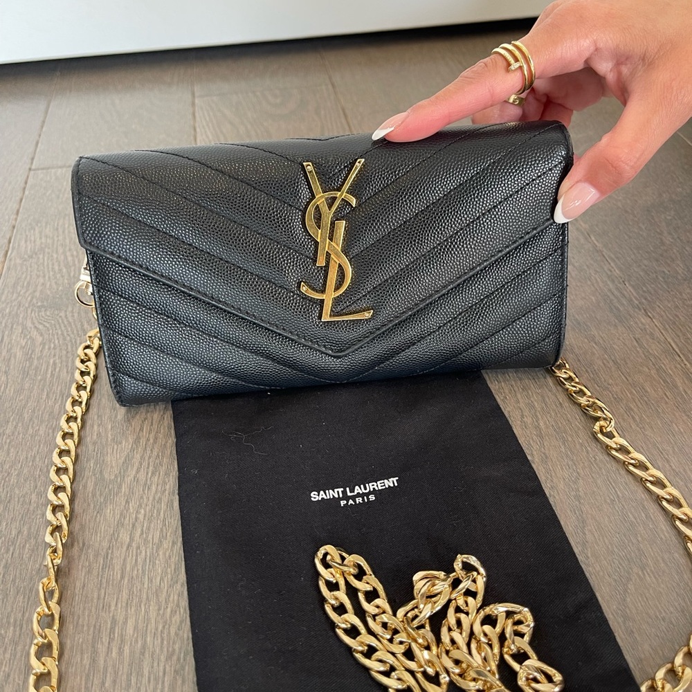Authentic Yves Saint Laurent Cassandra Envelope Caviar WOC with dustbag & chain